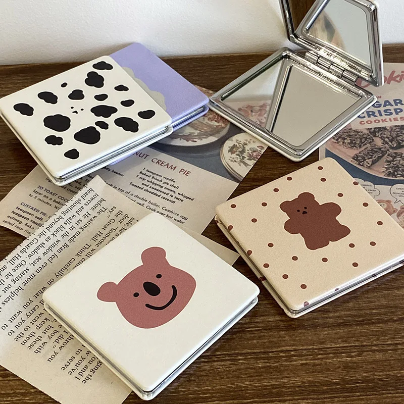 

1pc Cute Makeup Mirror Portable Magnifying Hand Square Makeup Standing Vanity Foldable Pocket Mirror Cute Compact Girls