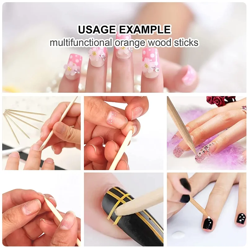 Manicure Pedicure Tools 50/100/200/300pc/Set For Nail Different Sizes Orange Wood Sticks Cuticle Pusher Remove