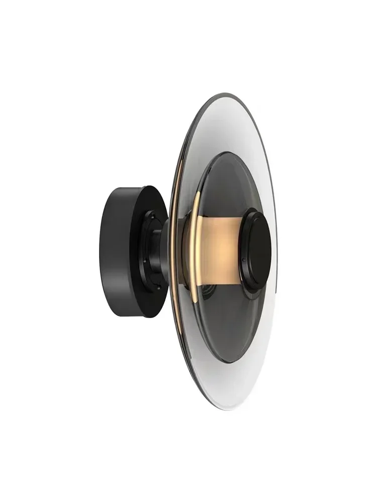 Glass Wall Lamp glass wall lamp Modern Minimalist Amber Glass Disc Wall Lamp Led Bedroom Living Room Golden Black Indoor Home Decoration Sconce Lighting Fixture