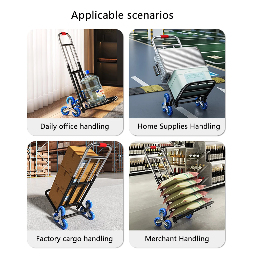 275lbs 330lbs Stair Climbing Cart Folding Trolley Heavy Duty Portable Folding Hand Truck Dolly Cart with Adjustable Handle