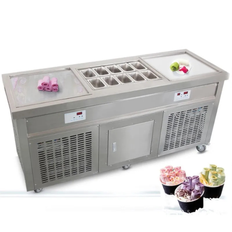 Commercial Double Square Pans Frozen Yogurt Ice Cream Machine Fried Fruit Ice Cream Roll Maker Frying Rolls Ice Cream Equipment