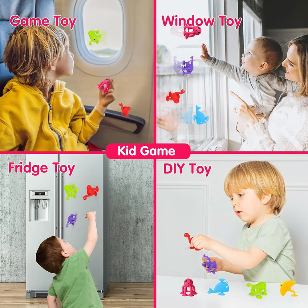 Soft Silicone Building Blocks Toy Animal Shape Suction Toy for Kids Stress Release Parent-Child Interactive Game Sucker Bath Toy 6