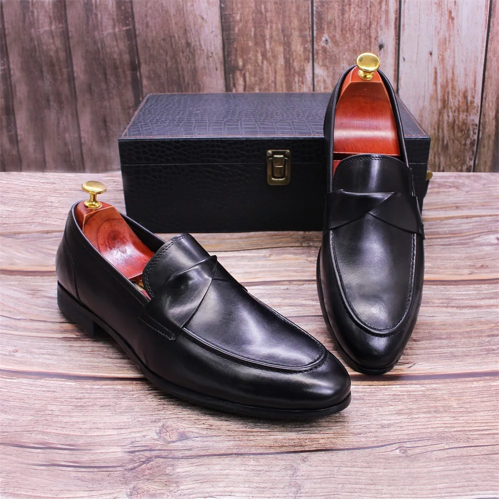 New Light Luxury Handmade Business Dress Leather Suede Le Fu Men Casual Shoes British One Step Stepping Set Men's Shoes Loafers