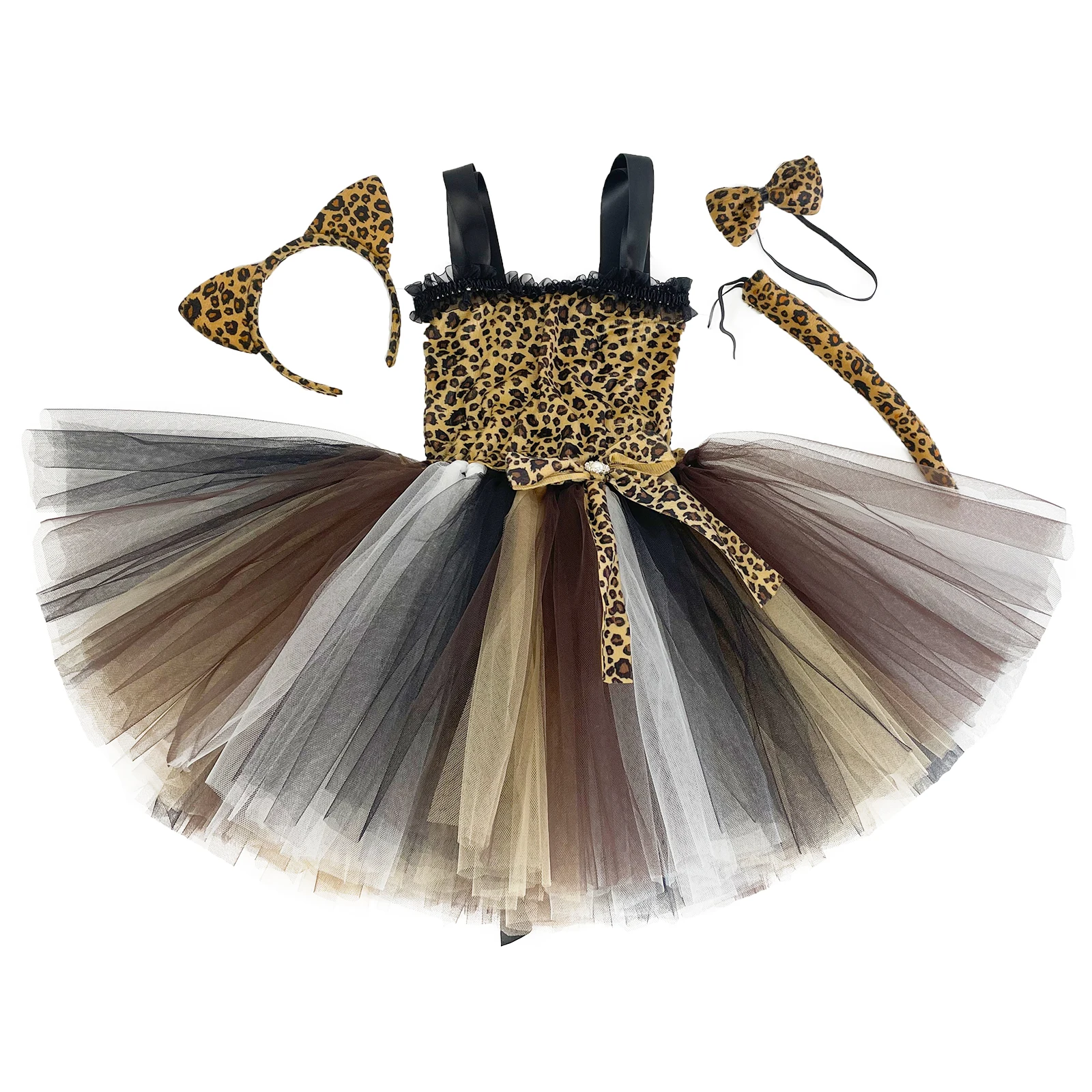 1Set Leopard Girls Tutu Dress Outfit Zoo Animal Kid Cosplay Costumes Toddler Baby Girl Performance Birthday Jungle Party Dresses