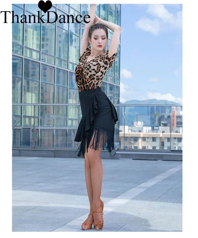 Women Latin Dance Skirt Adult Black Latin Skirts Falbala Ballroom Salsa Samba Ruffled Tango Cha-Cha Stage Dance Costumes dance skirt