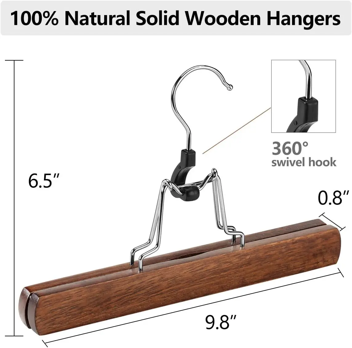 5-30PCS Wooden Pants Skirt Hangers Smooth Solid Wood Non Slip Jeans Slack Clamp Hangers Hair Extension Hangers with Swivel Hook 6