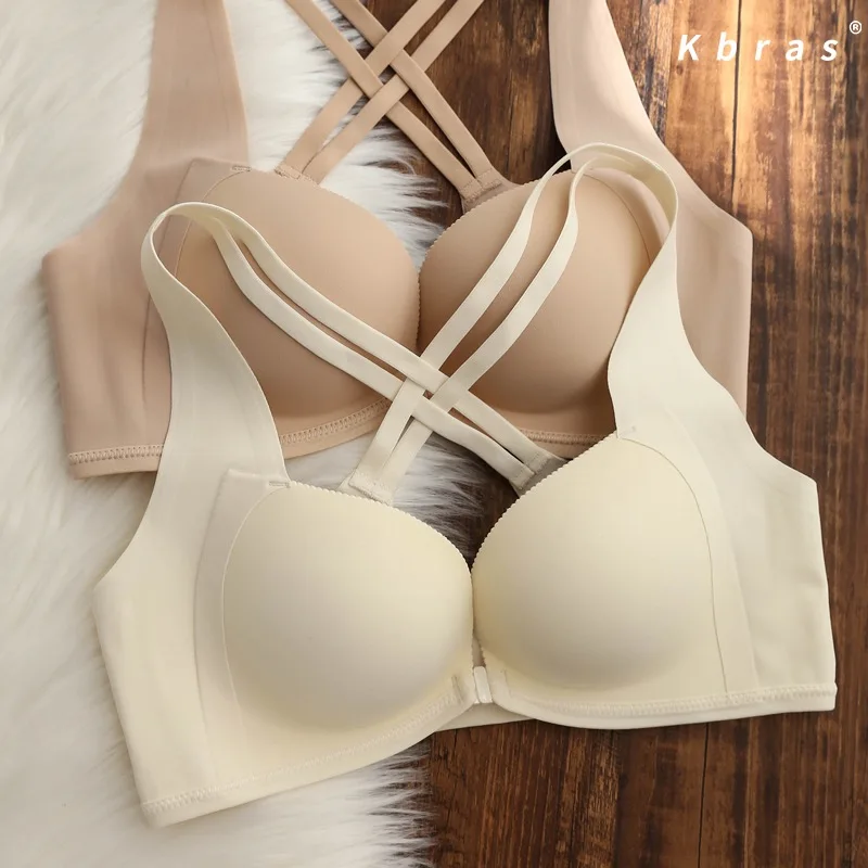 Bras for Women Buckle Underwear Thin Style Gathered Without Steel