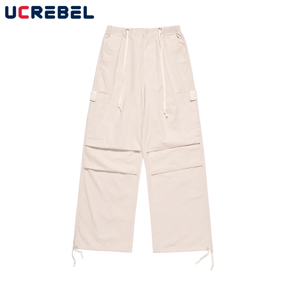 

Solid Color Pleated Casual Cargo Pants Mens Autumn Multi-Pocket Simple Safari Style Loose Straight-leg Pants