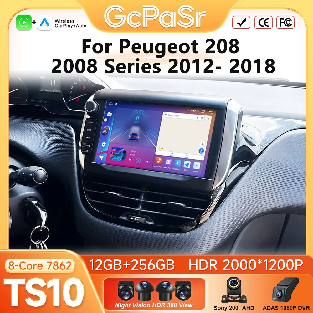 Android Auto CarPlay para Peugeot 208 2008 Serie 2012-2018 Radio de coche Sistemas inteligentes para coche Pantalla GPS Navegación Android 16 1