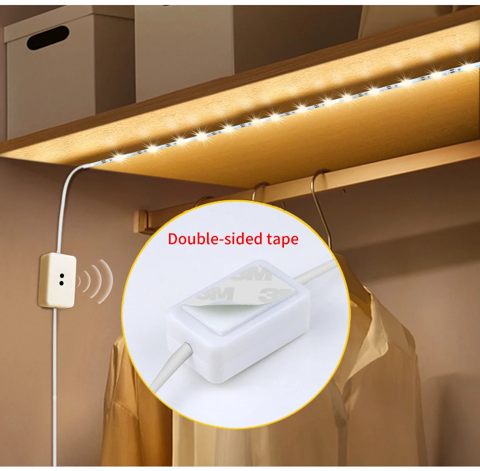 Description Picture 4 of item5V LED Strip Lights 1M 2M 3M 4M 5M 10M USB Diode Tape with Hand Scan Sensor Switch for Bedroom Cabinet Closet Kitchen Stairs
