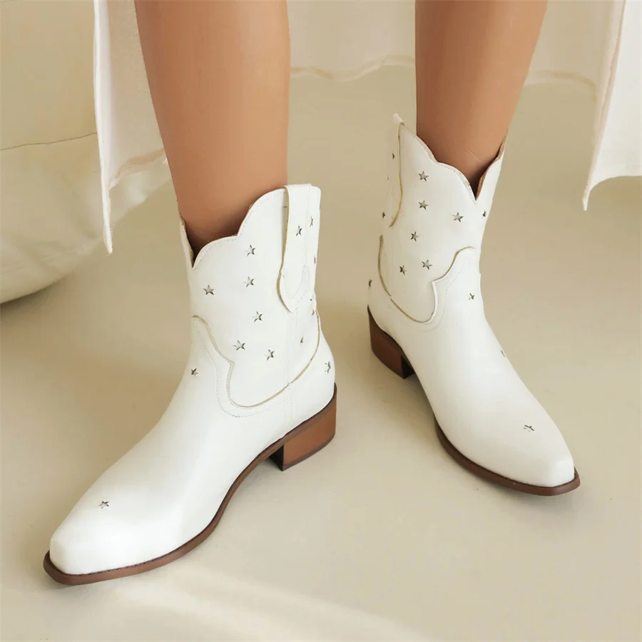 

Women Boots 2023 Winter Small Square Toe Womens Shoes Comfort Low Heel Feminina Western Cowboy Ankle Boots Size 48 Dropshopping