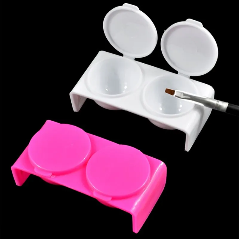 

1 Pc Double Dish Case Nail Container Plastic Tint Bowl for Nail Art Equipment Acrylic Liquid Powder UV Gel Brushes Wash Tool