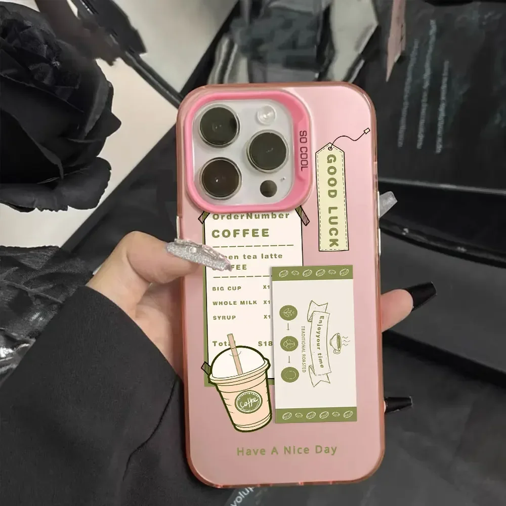 Trendy Luxury Silver Matte Shockproof Phone Case with Coffee Label Design