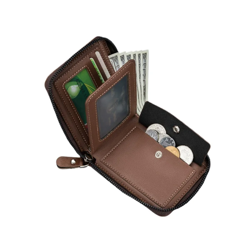 Men's Wallet Made of Leather Wax Oil Skin Purse for Men Coin Purse Short Male Card Holder Wallets Zipper Around Money Coin leather wallet coin purse card wallet carbon fiber wallet coin purse wallet zipper wallets pu leather card bag