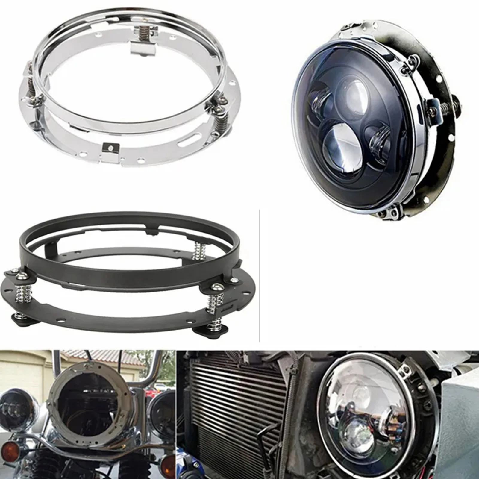 

7" Round Stainless Steel Mounting Bracket Ring Black/Chrome For 7 Inch Round LED Headlight Headlamp Car Motorcycle Accessories