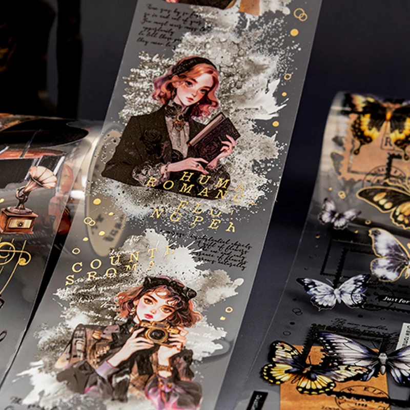 Mr. Paper 1roll/bag Black Night Theme Hot Stamping PET Scenic Tape DIY Handbook Glass Bottle Album Card Decoration 2