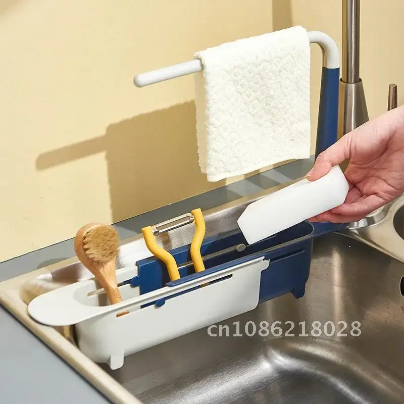 

Sink Kitchen Telescopic Shelf Drain Rack Sinks Organizer Soap Sponge Holder Storage Basket Kitchen Gadgets Accessories Tool