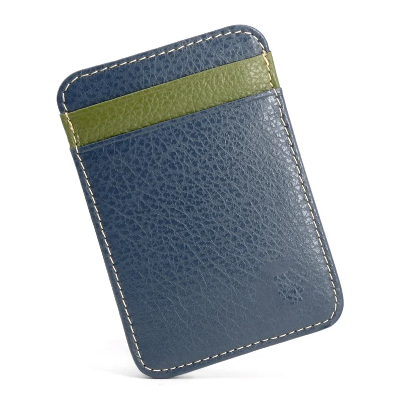 Men's 100% Genuine Leather Mini Wallet - Thin Credit/Bus Card Holder with ID Pocket, Compact Cash Case for Business