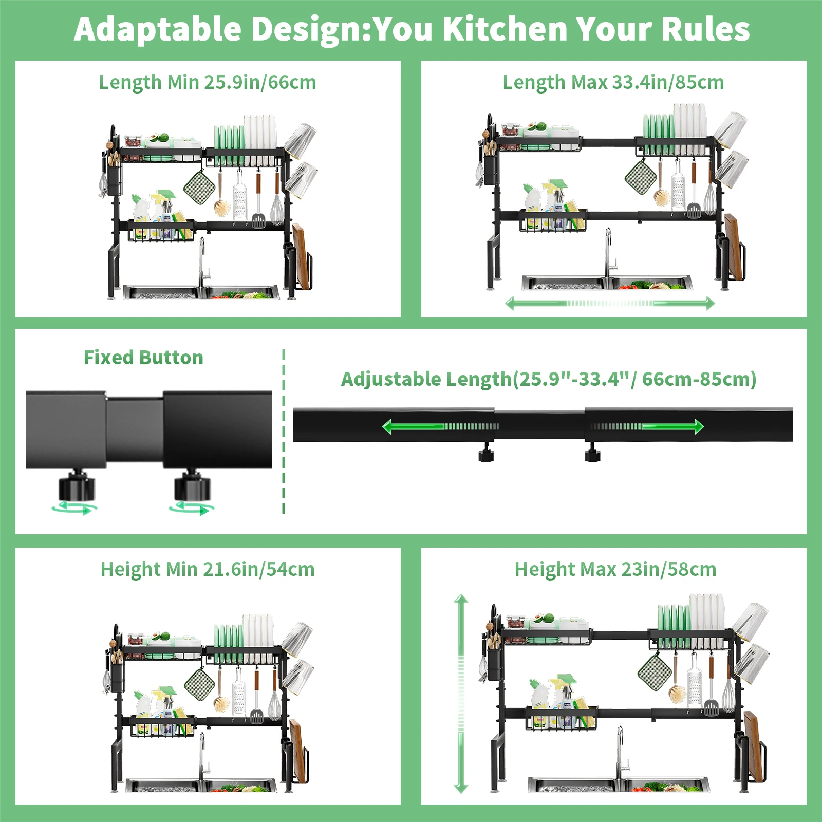 dish drying rack,Telescopic extension tableware storage rack above the sink,No need to punch holes,Suitable for kitchen supplies 3