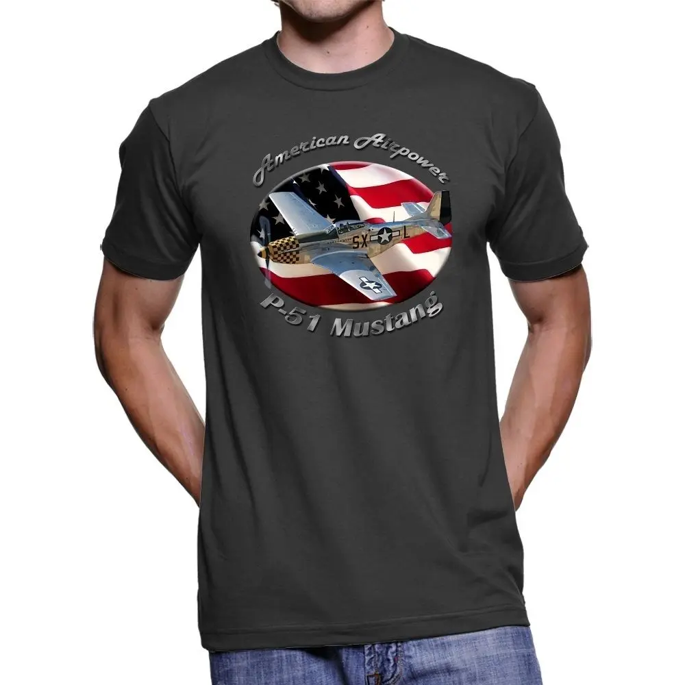 New Summer Casual Men Tee Shirt P-51 Mustang American Airpower Maglietta Scura Da Uomo Custom Aldult Teen Stampa Digitale Unisex
