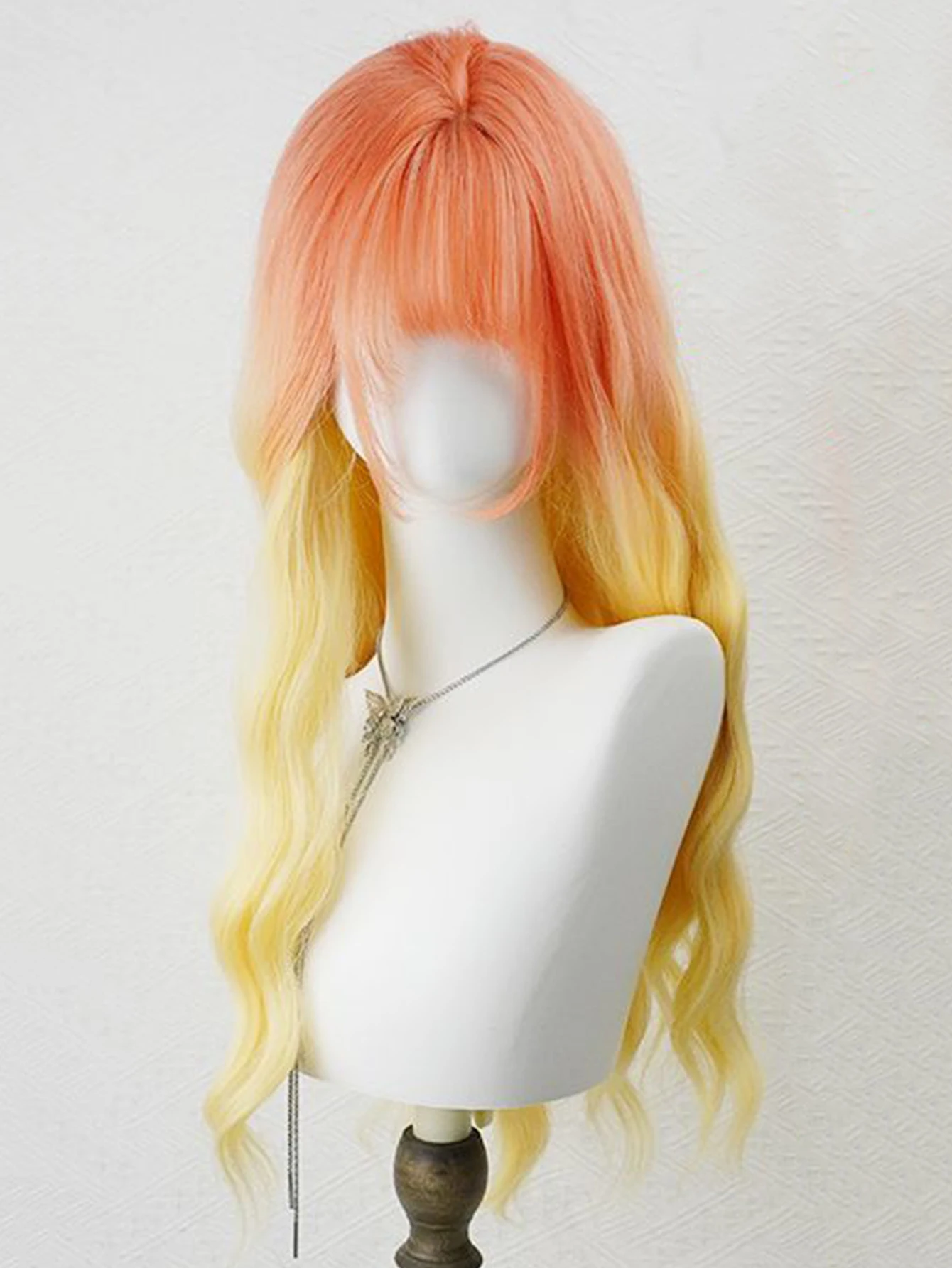 Synthetic Orange Yellow Ombre Wavy Wig for Women
