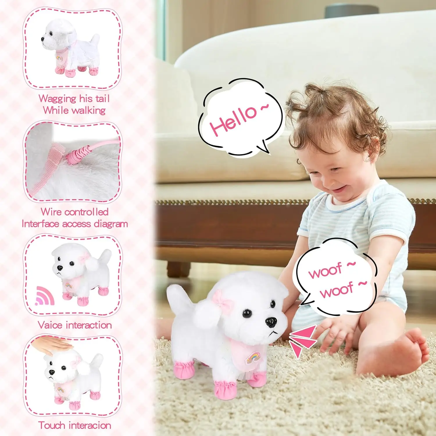 Plush Interactive Toy Dog for Kid, with Leash Walking, Touch Control and Shake Tail Plush Toy  Electronic Pet Best Gift for Girl 5