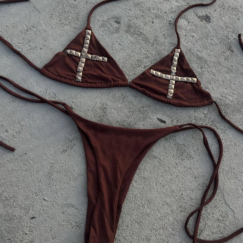 Gothic sexy bikini top women's swimsuit fashionable spicy girl swimsuit slim fit summer casual niche fashion Y2k style emo girl