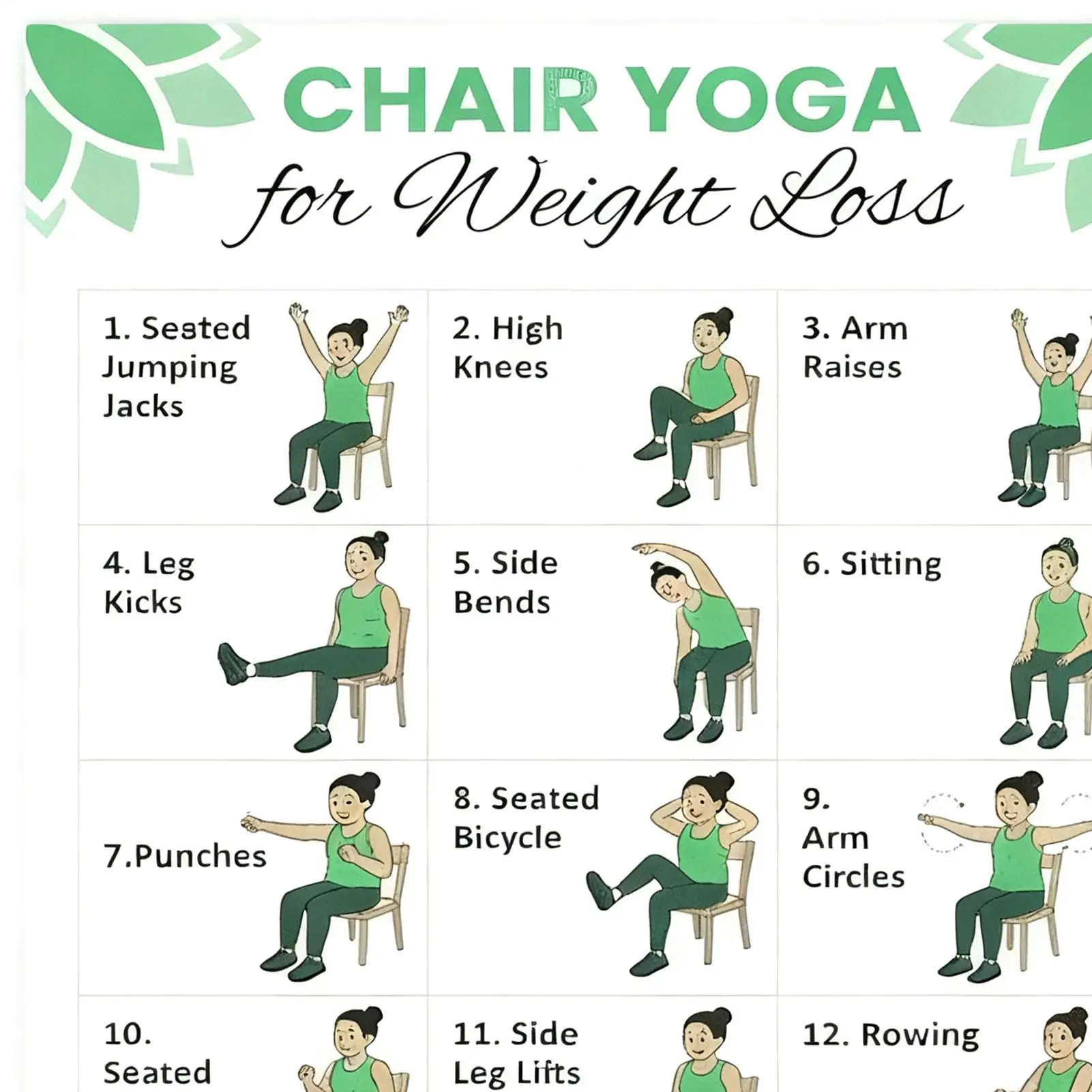 Stuhl-Yoga-Diagramm, 30-Tage-Trainingspläne, 2 Stück, Stuhl-Yoga-Trainer-Anleitung für Senioren, Anfänger, Mobilität, Gleichgewicht, Flexibilität – Detail 7