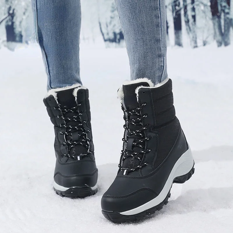 Womens Platform Thigh High Boots Winter Wedges Plush Snow Boots Waterproof Warm Non-slip Booties Woman Furry Ankle Punk Shoes