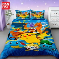 Ensemble de literie Pokemon Pikachu, housse de couette, taille simple/double/King Size, literie pour enfants garçons et filles, décoration de chambre à coucher, cadeau 4