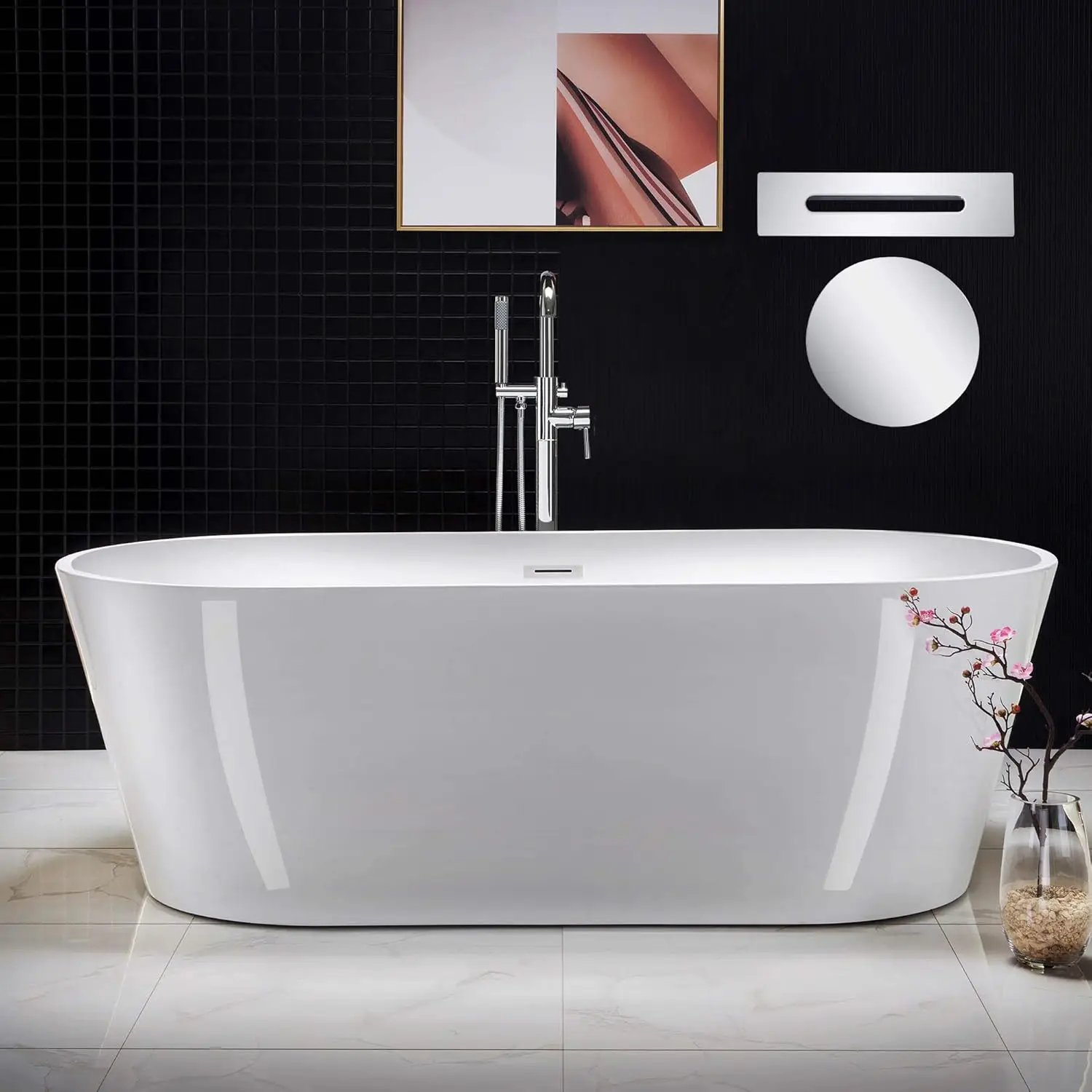 71 inch Acrylic Freestanding Bathtub Contemporary Soaking White Tub with Chrome Overflow and Drain easy maintenance 2
