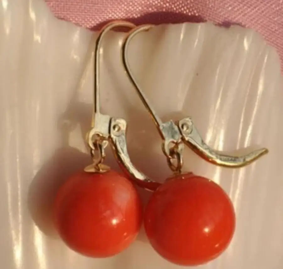 

Attractive 10mm round pink coral dangle earring