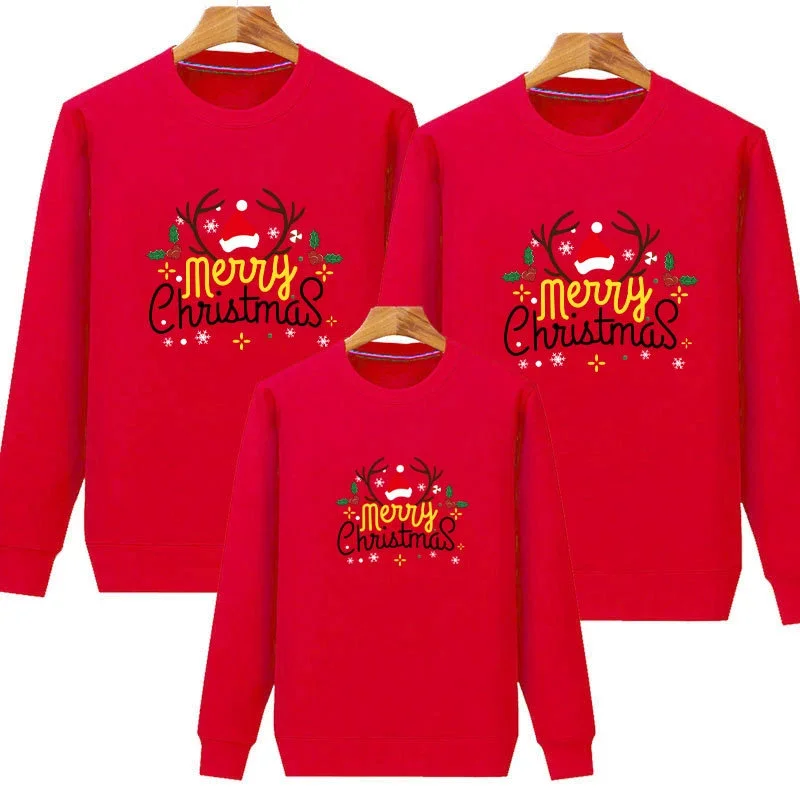 Conjuntos familiares a juego de Navidad Sudadera con capucha de dibujos animados de ciervos navideños Padre Madre Niños Tops de algodón Ropa para parejas