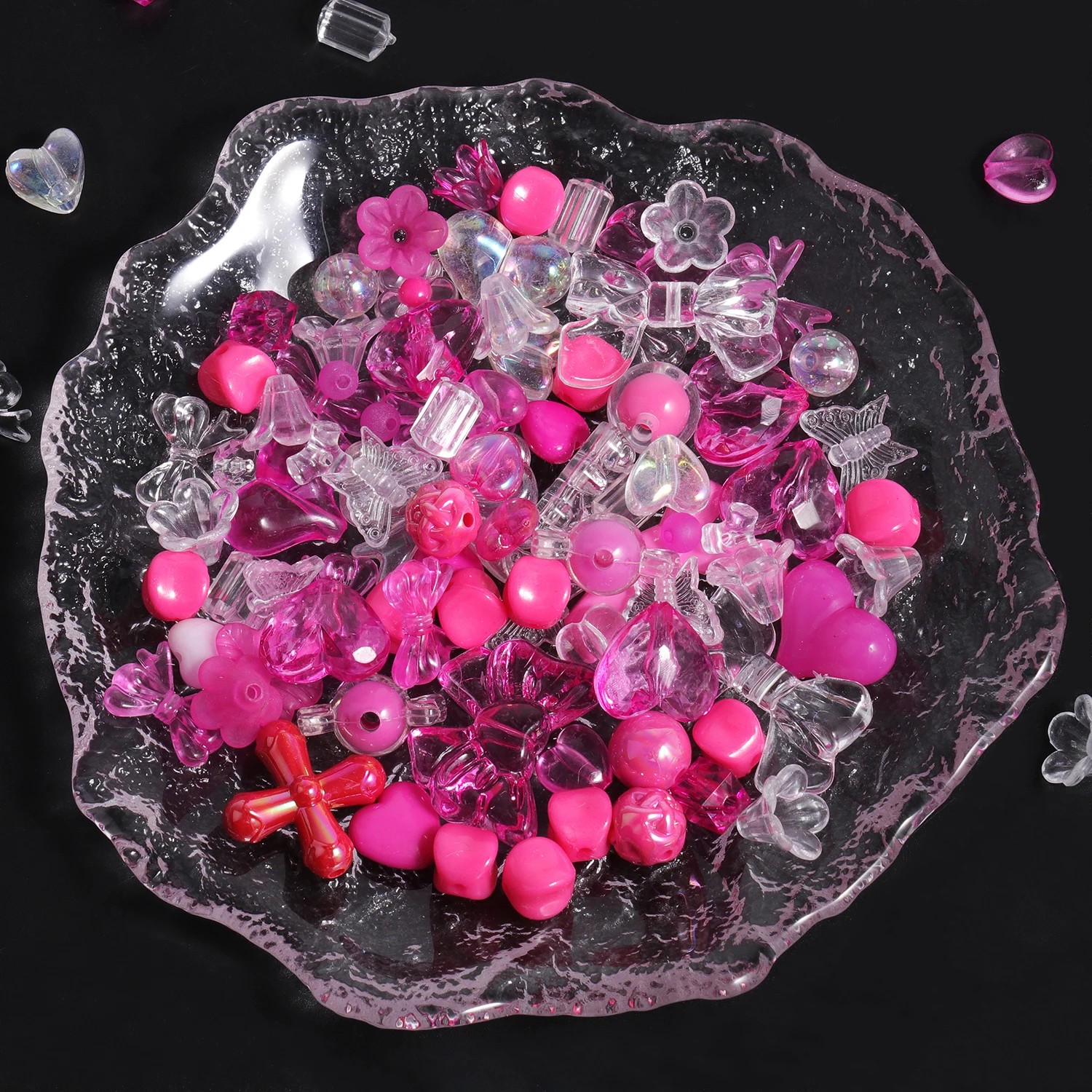Charming Acrylic Beads Set - Floral, Butterfly & Heart Designs for DIY Jewelry & Crafts, 50g