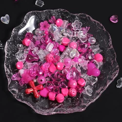Charming Acrylic Beads Set - Floral, Butterfly & Heart Designs for DIY Jewelry & Crafts, 50g (Rose)