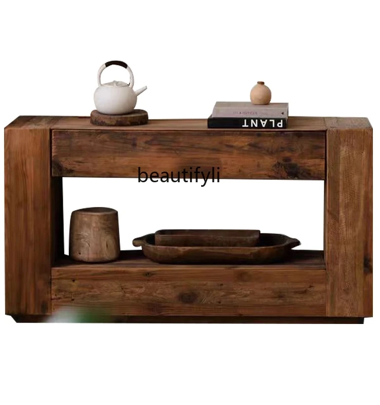 

Retro Console Tables Bed & Breakfast Old Pine Wood Decorative Chest of Drawers Nordic Style Wall a Long Narrow Table Display