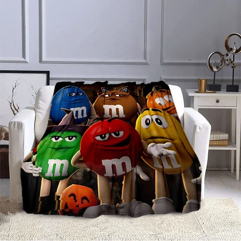 M & M fasulye çikolata karikatür baskılı peluş battaniye, moda, sıcak, yürüyüş, ev, kanepe, yatak, çocuk yatak battaniyesi hediye