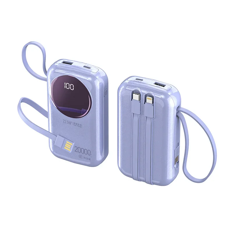 2025년 신제품 20000mAh/74Wh 3C 인증 내장 케이블 미니 파워뱅크 랜야드 포함 22.5W 초고속 충전 휴대용