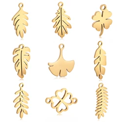 5pcs Stainless Steel Tree Leaves＆Maple Leaf＆Lucky Clover Charms Pendant For DIY Necklace Bracelet Earrings Jewelry Accessories