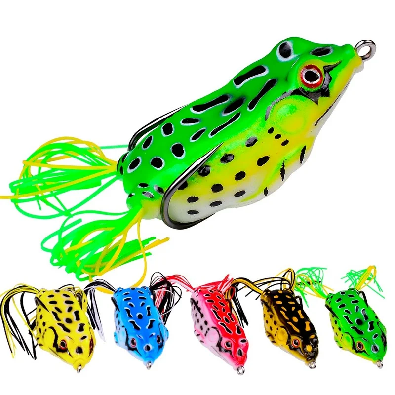 Frog Lure Soft Tube Bait Plastic Fishing Lure with Fishing Hooks Topwater Ray Frog Artificial 3D Eyes Set Fish Fishing Lures 