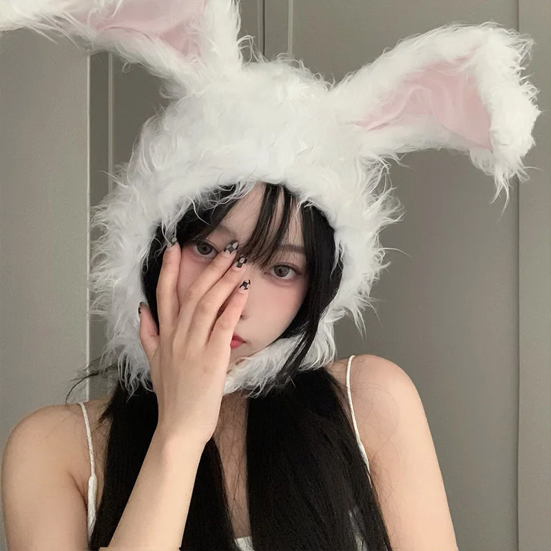 Hat with Ears Girls Women Winter Plush Rabbit Bunny Ears Hat Cute Earflap Cap Warm Head Warmer Winter Hat Girls Beanie 4