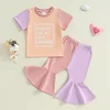 Adorable Baby Girl Summer Clothes Short Sleeve Round Neck Graphic Tee Colorful Flared Trousers 2 Piece Outfit Set 1