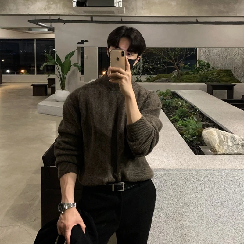 Winter Stand Collar Sweater Men Warm Fashion Casual Knitted Pullover Men Korean Loose Long Sleeve Sweater Mens Jumper Clothes
