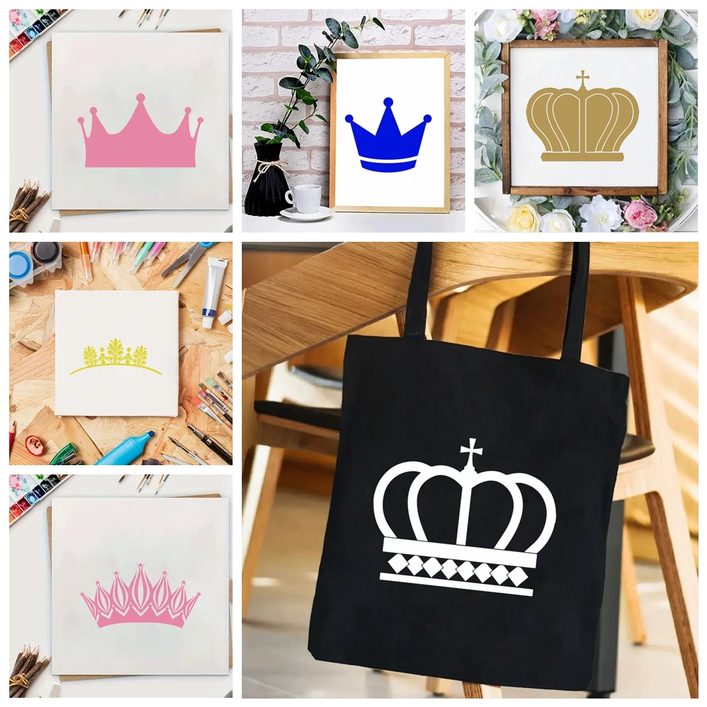 1pc Flexible Crown Decorative Card Template For Picture Frames, Fabric And Walls Stencils For Painting 1pc durable leaves crafts template for painting on fabric rock chalkboard sign art scrapbook projects decorative template