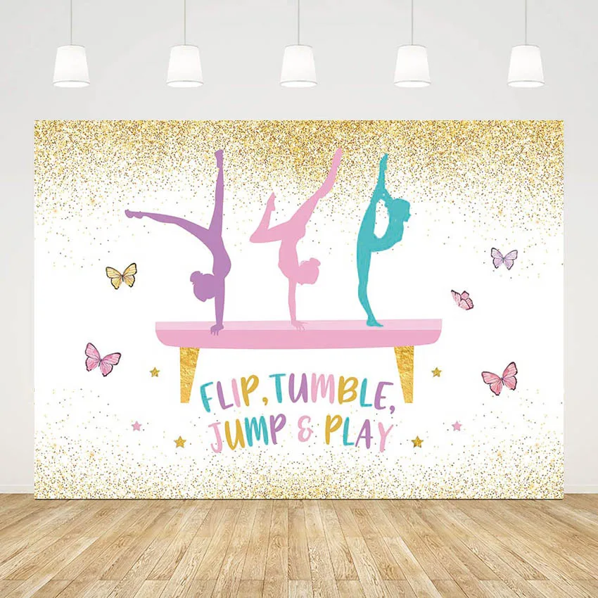 

Mehofond Photo Background Flip Tumble Jump and Play Rhythmic Gymnastics Girls Birthday Party Gymnast Photography Backdrop Studio