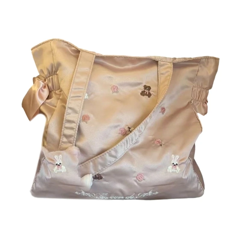 Embroidery Bear Rabbit Shoulder Bag Versatile Trendy Leisure Bag Shopping Bag E74B