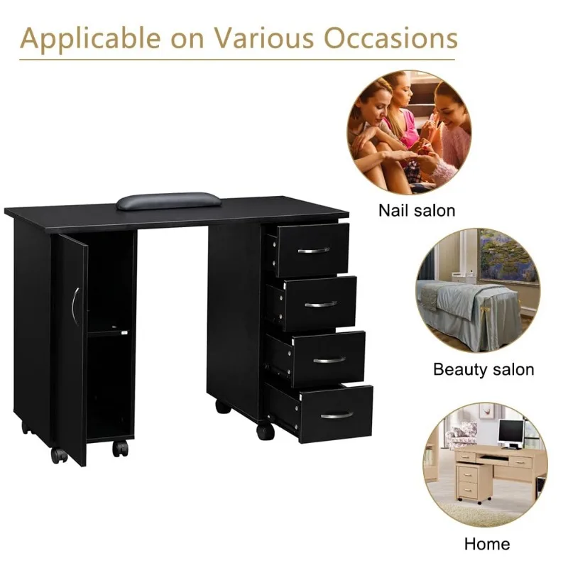 Description Picture 5 of itemRolling Nail Table Manicure Table Nail Desk Station, Beauty Salon Nail Station Desk Art Equipment with 4 Drawers