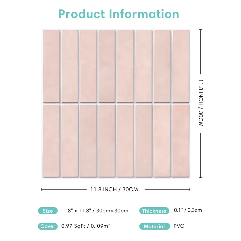 3D Peel and Stick Pink Tile Kitchen Splash Back Tile Sticker 3D Wall Sticker Self-adhesive Wall Panel Waterproof 3d wallboard