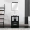 24" Modern Bathroom Vanity Sink Combo Black Stand Cabinet with White Boat Ceramic Vessel Sink & Water Save Faucet & Pop Up Drain 2