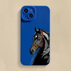 Stunning Black Horse - Patterned Soft Silicone Phone Case - iPhone 15 (Blue - YYDSM2506)